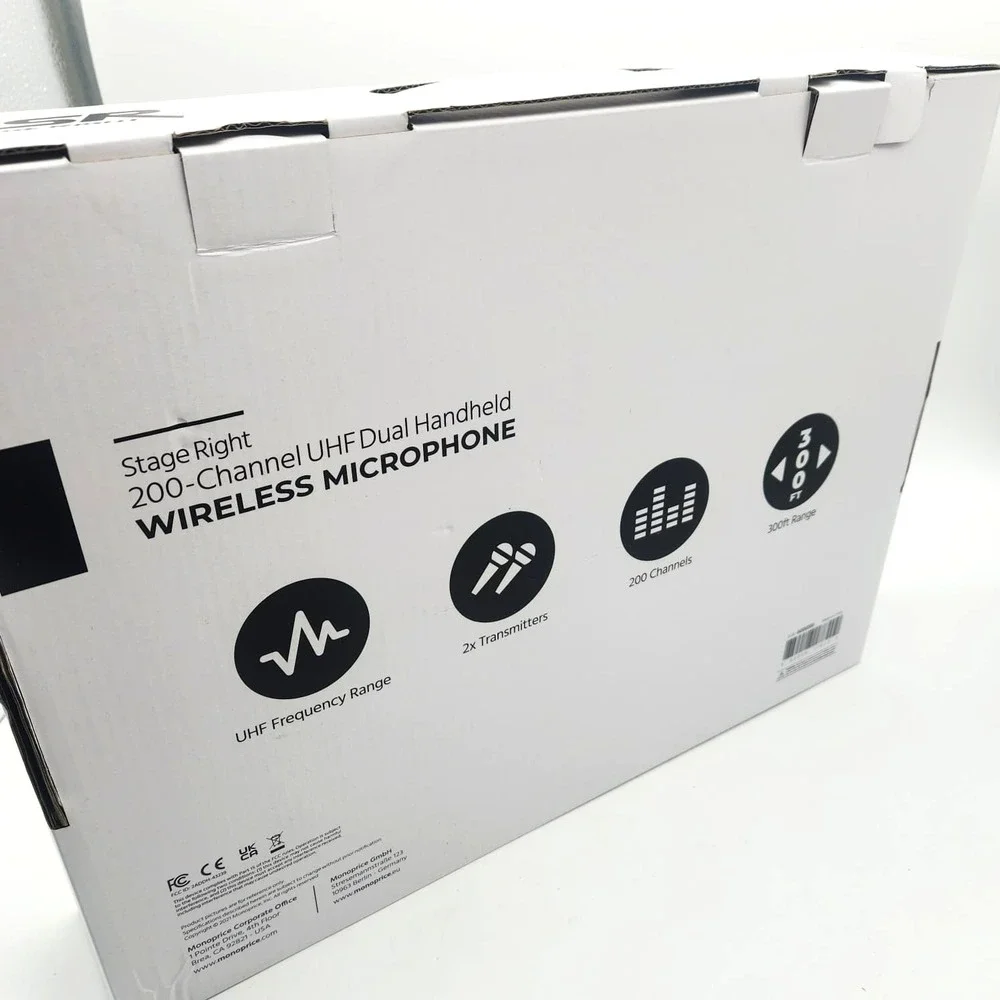 Monoprice Wireless Mic System‎ Dual Handheld 200-Channel UHF for Karaoke Church